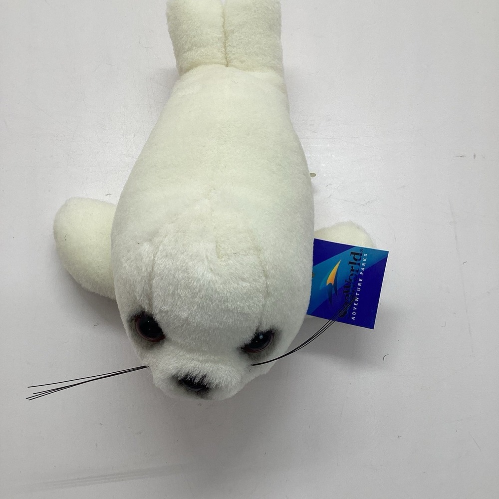 Sea World Stuffed Animal Plush White Seal Pup Tags 8 3/4" New Old Stock - Picture 3 of 6